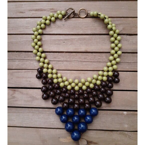 Collar Bib Necklace Beaded Purple Green Grape Blueberry Like Style Beads 14" - Picture 2 of 8